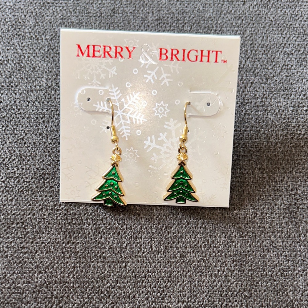 Green Christmas Tree Dangle Earrings